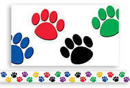 Colorful paw prints border trim