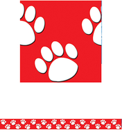 Red with white paw prints straight  border trim