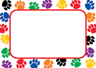 Colorful paw prints name tags  labels