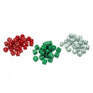 Red green & white dot dice 12/pk
