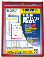 C line reusable 10pk 9x12 dry erase  pockets assorted primary