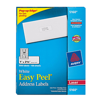 Picture of Avery easy peel white address  labels 1x2 5/8 3000ct