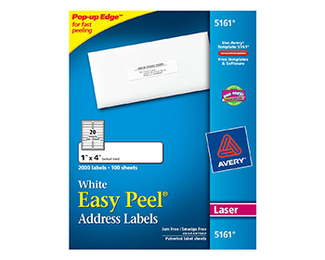 Picture of Avery easy peel 1x4 white mailing  labels 2000 count