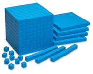 Base ten starter set plastic blue  100 units 30 rods 10 flats 1 cube