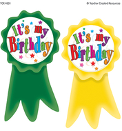 Birthday ribbons wear em badges