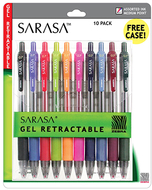 Sarasa 10pk asstd gel retractable  roller ball ink pens with case